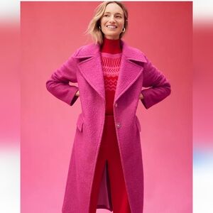 Ann Taylor notch collar wrap coat size PL hot pink.  Brush wool.  New w/out tag.